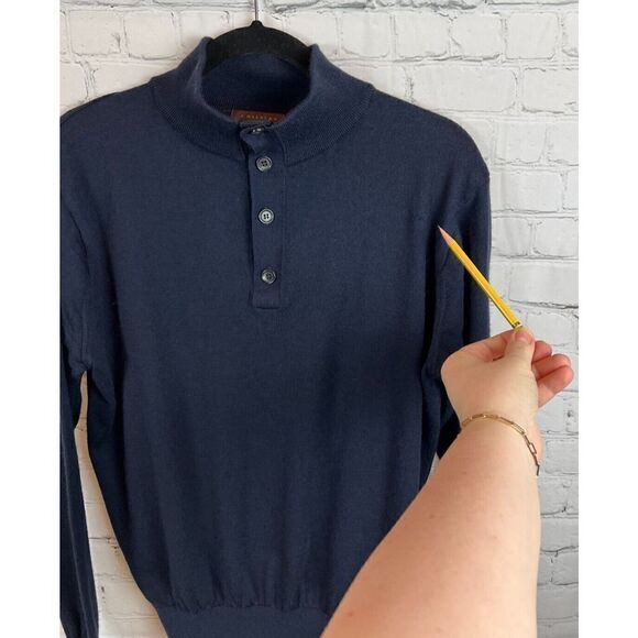 J.HILBURN blue wool cashmere 1/4 button knit mens sweater pullover size M - Picture 7 of 8
